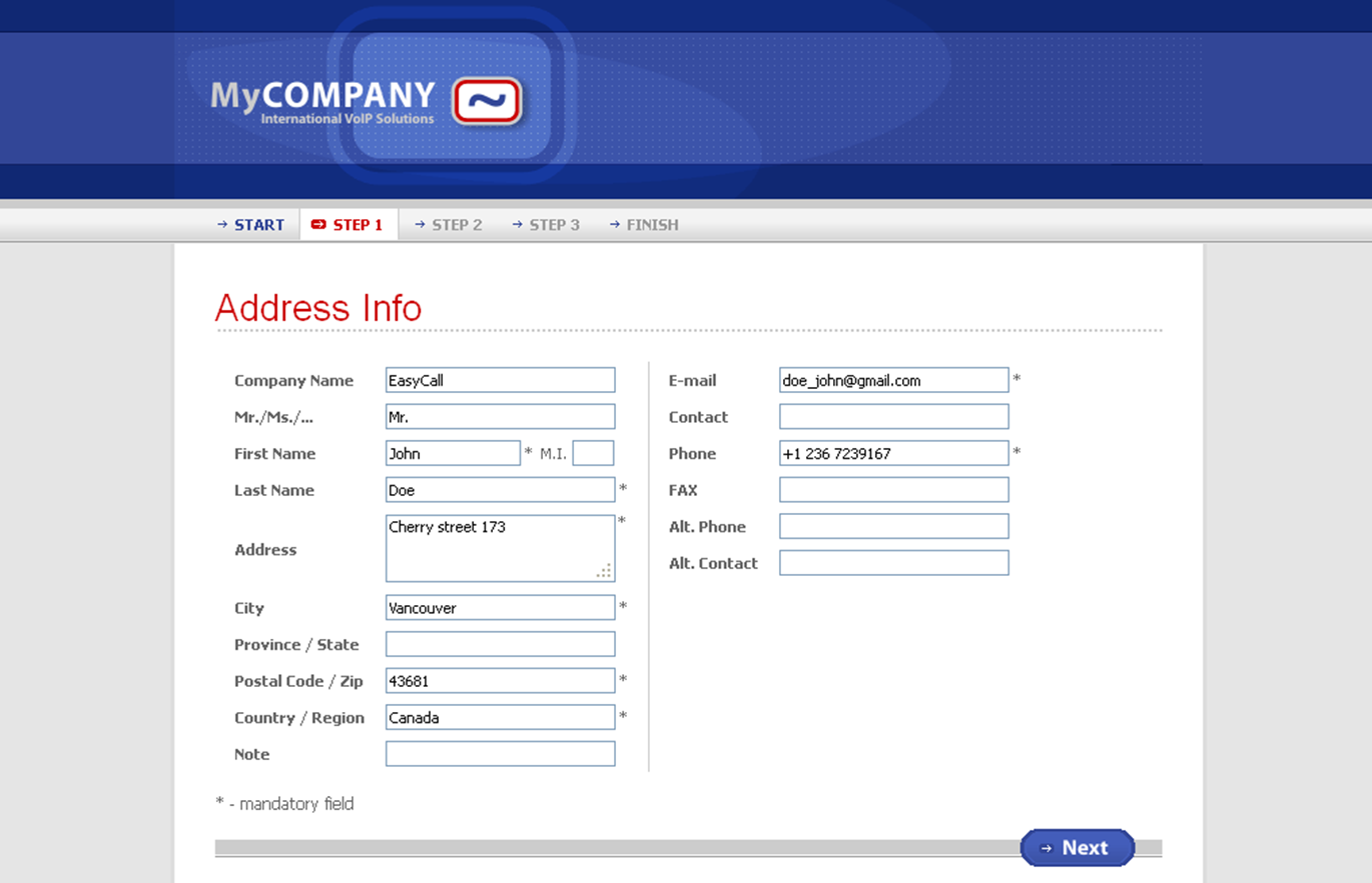 The address info page