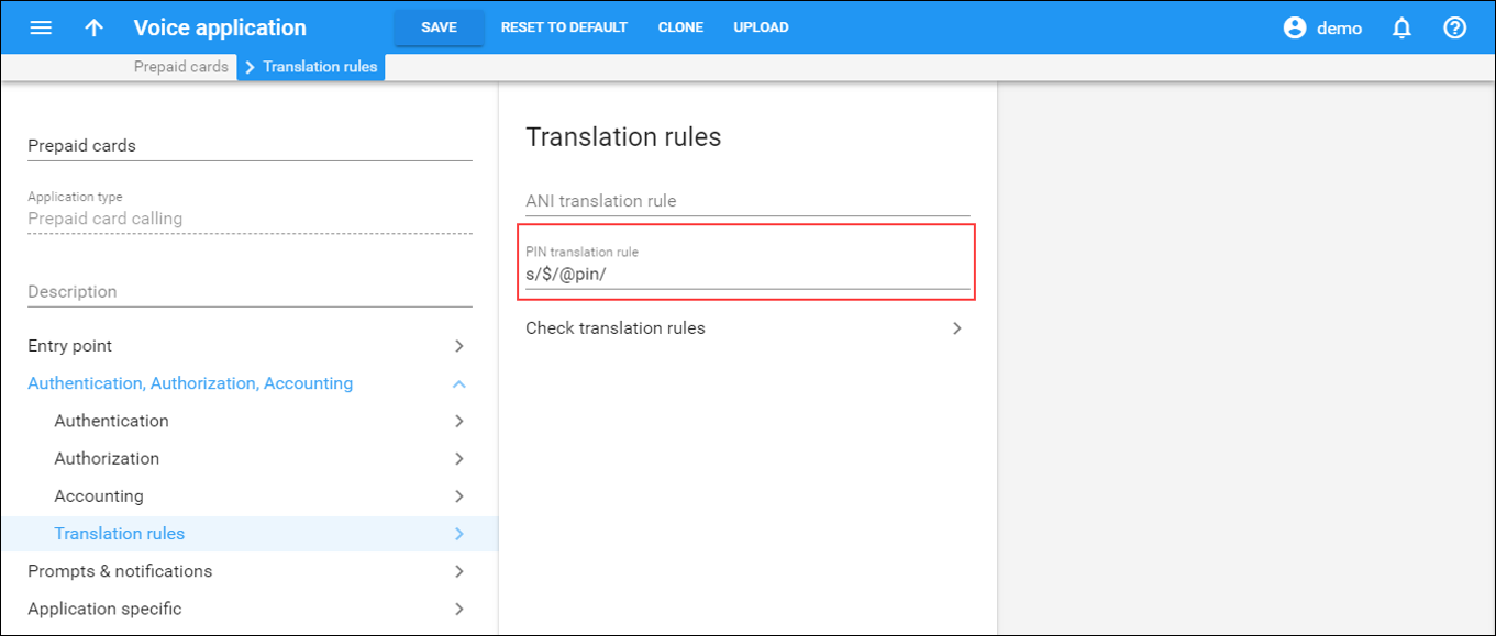 PIN translation rule configuration