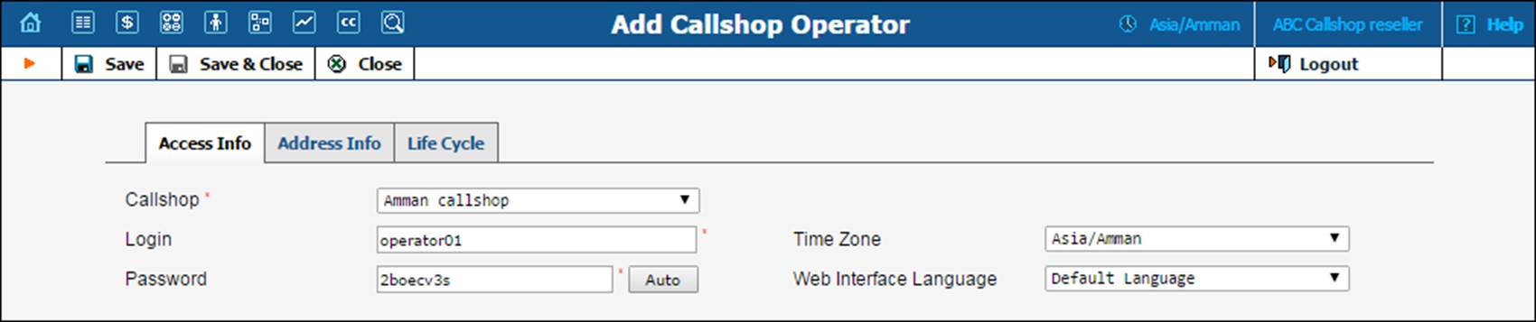 Create a callshop operator 