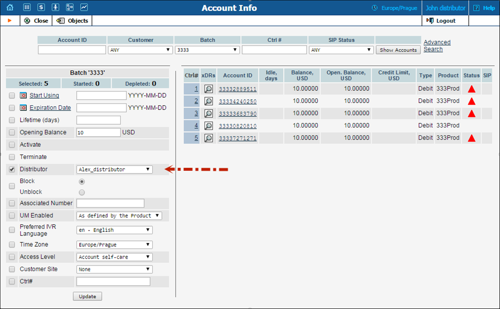 Assign accounts to the subdistributor 