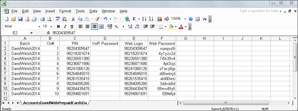 A .csv file with information about the new accounts 