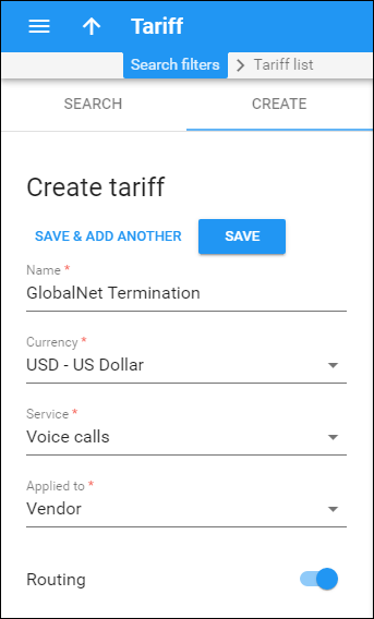 Add a new vendor tariff