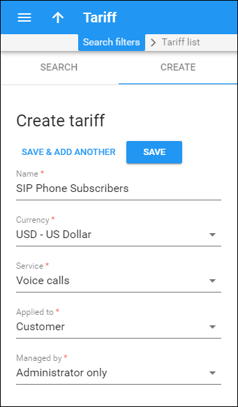 Add a customer tariff