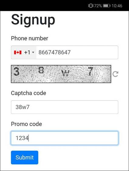 Enter your phone number and CAPTCHA code 