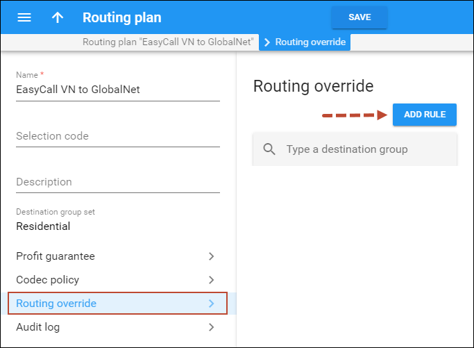 Add a routing override rule