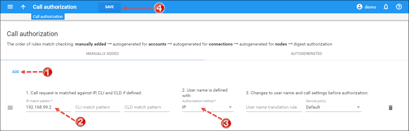Add a call authorization rule