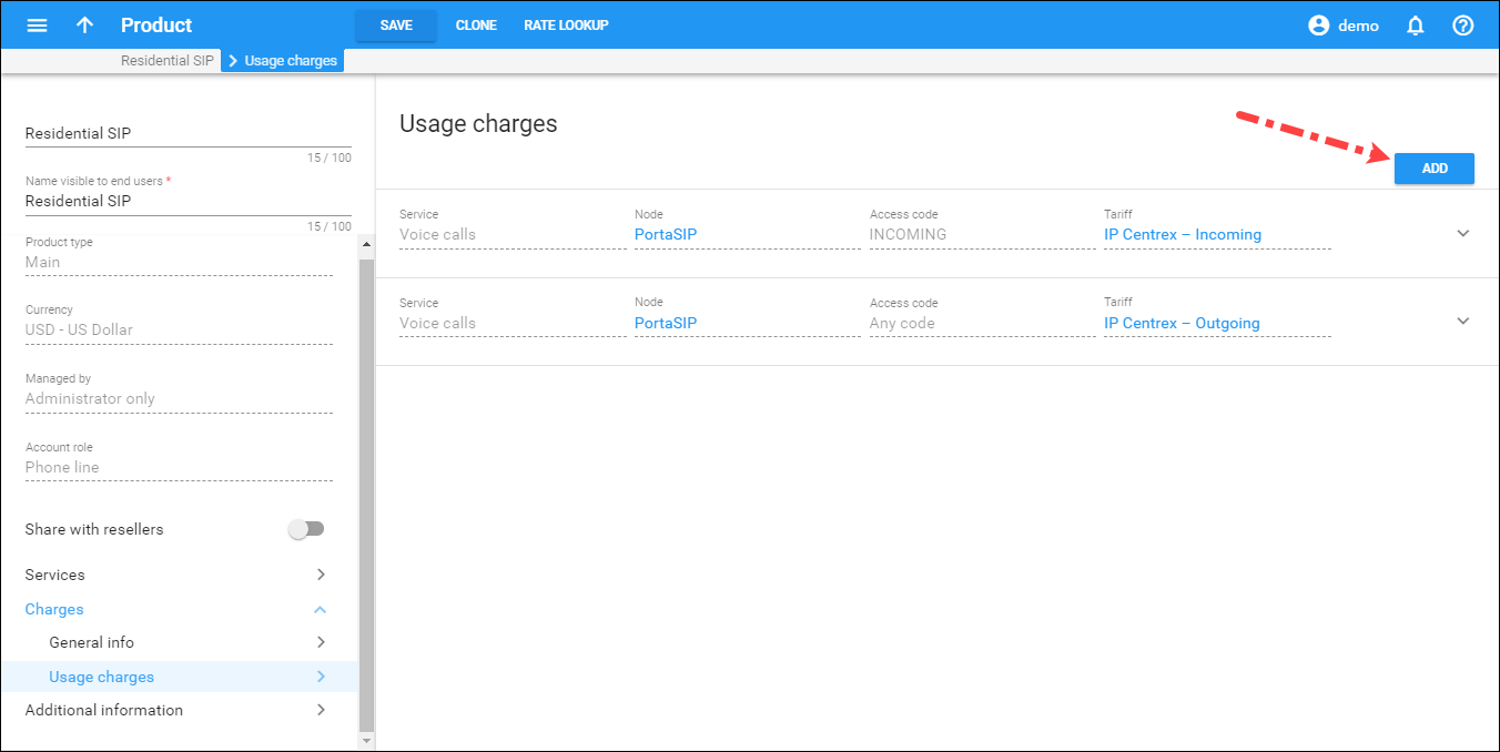 Configure usage charges 