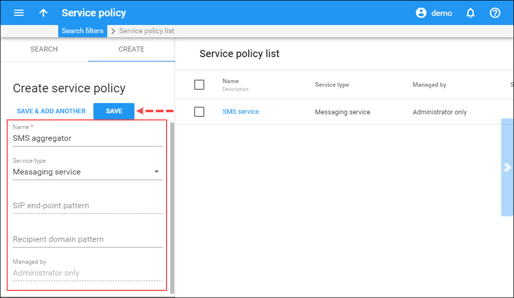 Create a service policy for vendor connection